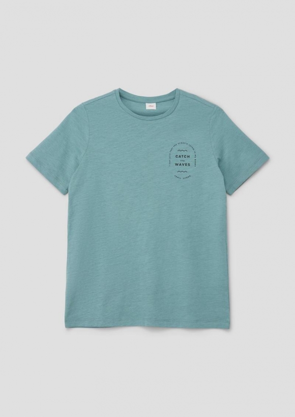s.Oliver Baumwoll-Shirt mit Print-Detail - helles petrol