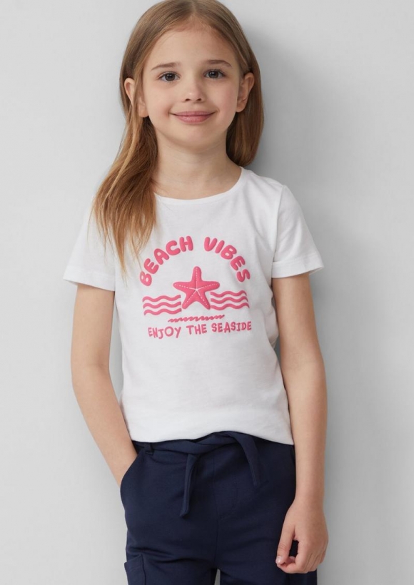 s.Oliver Baumwoll-T-Shirt mit Print - weiß