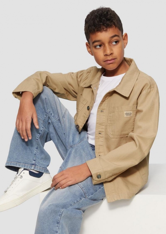 s.Oliver Overshirt aus Baumwollmix mit Label-Patch und aufgesetzten Taschen - beige