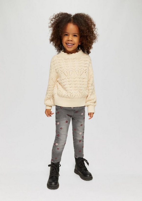 s.Oliver Jeans Treggings / Skinny Fit / Mid Rise / Skinny Leg / mit Blumen-Stickerei - schiefergrau