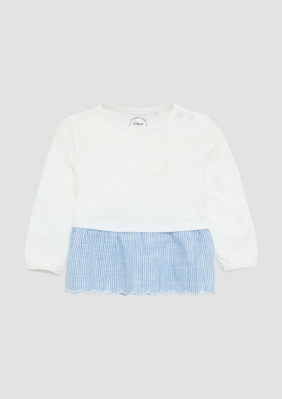 s.Oliver Weiches Baumwoll-Longsleeve mit Volantdetail - weiß