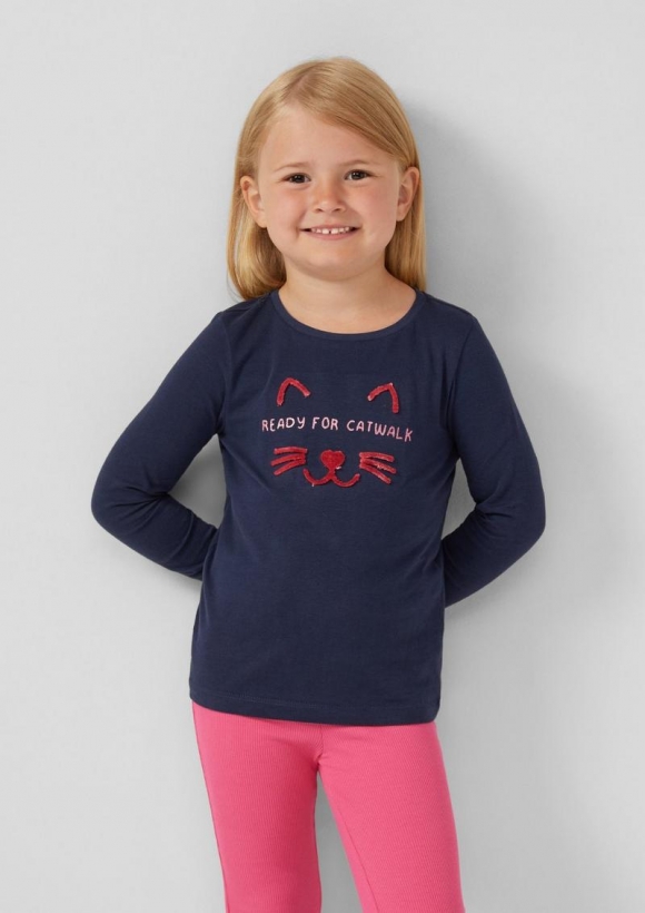 s.Oliver Longsleeve aus Baumwolle mit samtigem Artwork - tiefblau