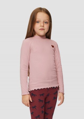 s.Oliver Rippshirt mit Wellensaum und Herz-Stickerei - zartrosa