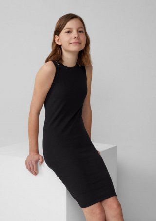 s.Oliver Slim-Fit-Kleid aus Rippware mit Cut-outs - schwarz