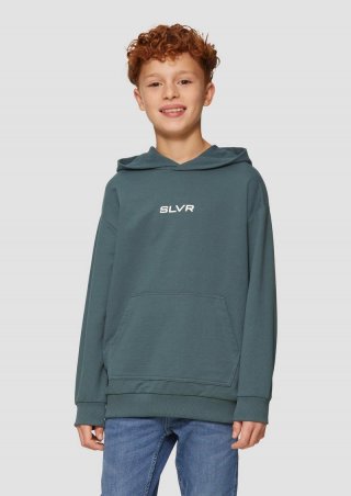 s.Oliver Unisex Kapuzen-Sweatshirt mit Känguru-Tasche und Frontprint - schiefergrau