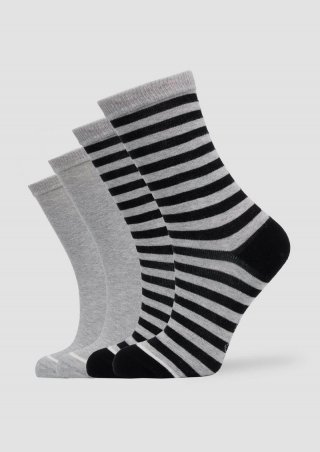 s.Oliver Socken im 4er-Pack mit Streifen-Detail - schwarz
