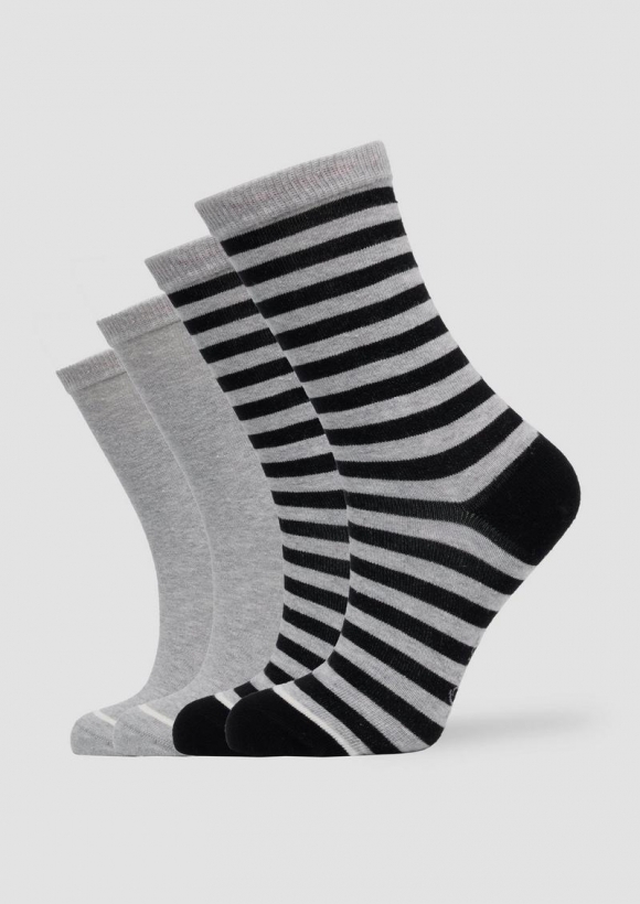 s.Oliver Socken im 4er-Pack mit Streifen-Detail - schwarz