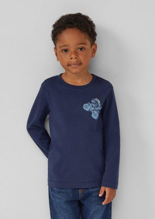 s.Oliver Jersey-Longsleeve mit Frontprint - tiefblau