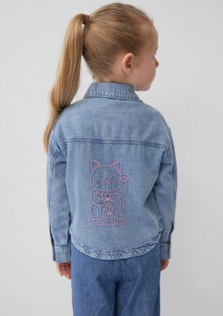s.Oliver Jeanshemd mit Used-Effekt und Stickerei - blau