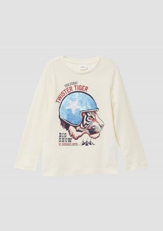 s.Oliver Longsleeve aus Baumwolle mit Print und Wendepailletten - creme