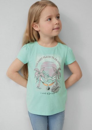 s.Oliver Ausgestelltes T-Shirt mit Glitzerprint und Puffärmeln - helles türkis