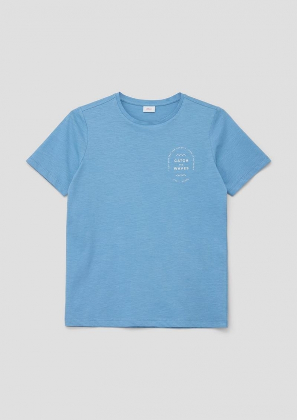 s.Oliver Baumwoll-Shirt mit Print-Detail - hellblau