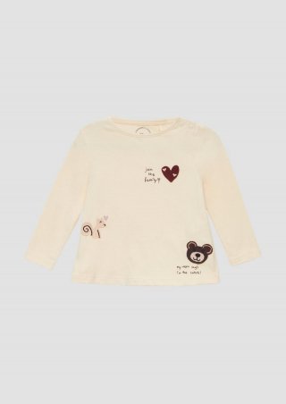 s.Oliver Baumwollshirt mit Häkel-Patches - helles sand