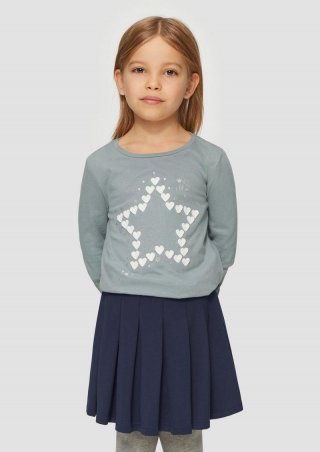s.Oliver Langarmshirt mit Glitter-Print und Chiffon-Applikation - blassblau