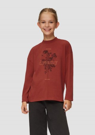 s.Oliver Langarmshirt mit gummiertem Neon-Print - rubinrot
