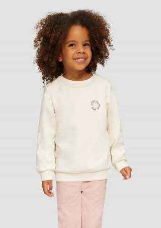 s.Oliver Unisex Sweatshirt mit Rippbündchen und kleinem Print-Detail - helles sand