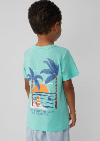 s.Oliver Baumwoll-T-Shirt mit Front- und Rückenprint - türkis
