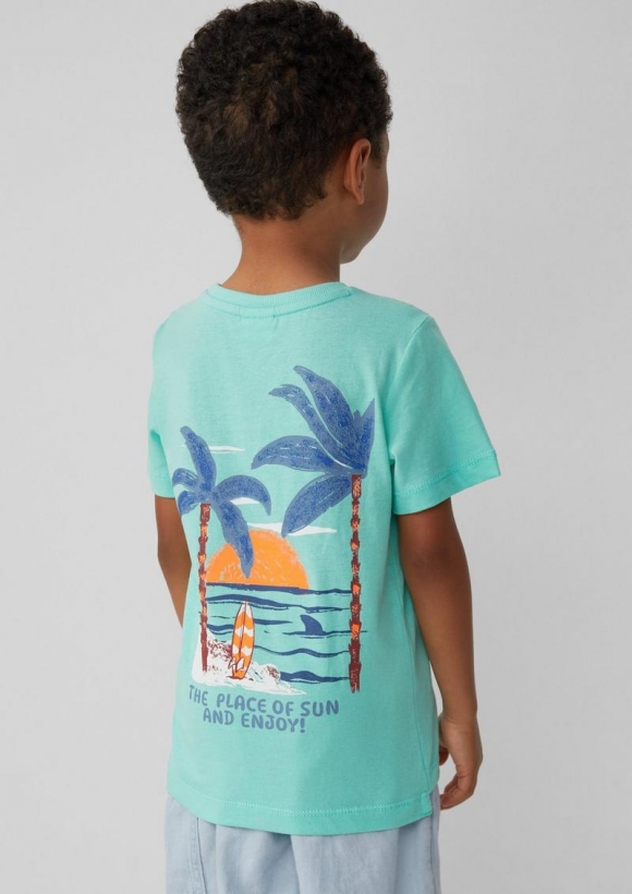 s.Oliver Baumwoll-T-Shirt mit Front- und Rückenprint - türkis