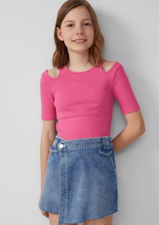 s.Oliver T-Shirt im Slim Fit aus Rippware mit Cut-outs - pink
