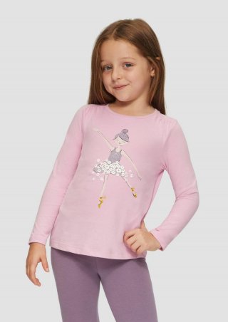 s.Oliver Ausgestelltes Baumwollshirt mit Raffung und Glitzer-Print - rosa