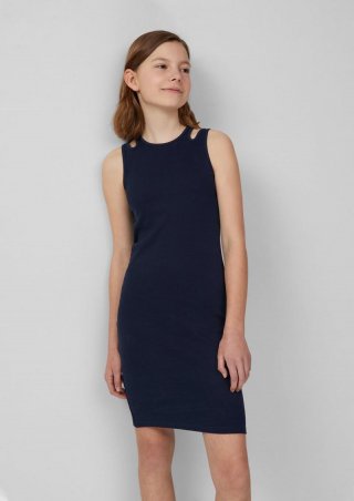 s.Oliver Slim-Fit-Kleid aus Rippware mit Cut-outs - navy