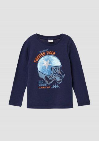 s.Oliver Longsleeve aus Baumwolle mit Print und Wendepailletten - tiefblau