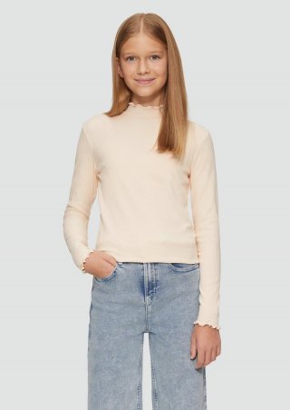 s.Oliver Schmales Rippshirt mit Rollsaum - helles sand