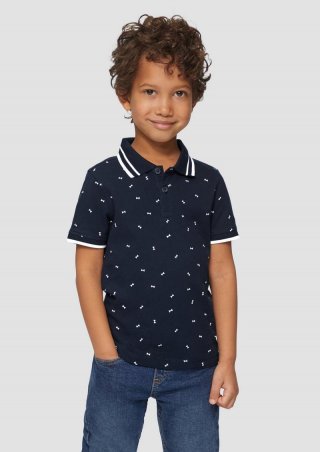 s.Oliver Poloshirt mit Kontrast-Details und All-over-Print - navy