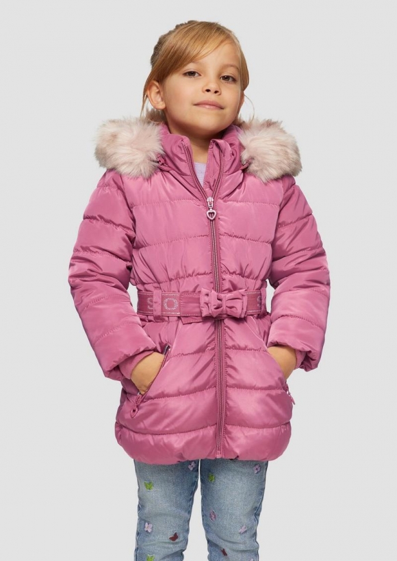 s.Oliver Steppmantel mit abnehmbarer Kapuze und Gürtel - pink