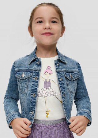 s.Oliver Ausgestelltes Baumwollshirt mit Raffung und Glitzer-Print - creme