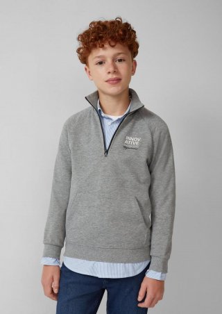s.Oliver Sweatshirt mit Troyerkragen und Printdetail - schiefergrau