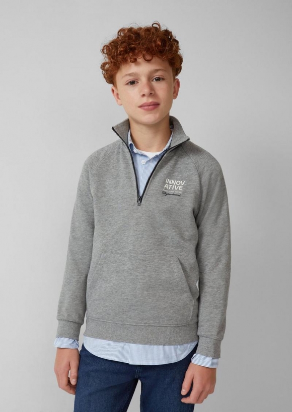 s.Oliver Sweatshirt mit Troyerkragen und Printdetail - schiefergrau