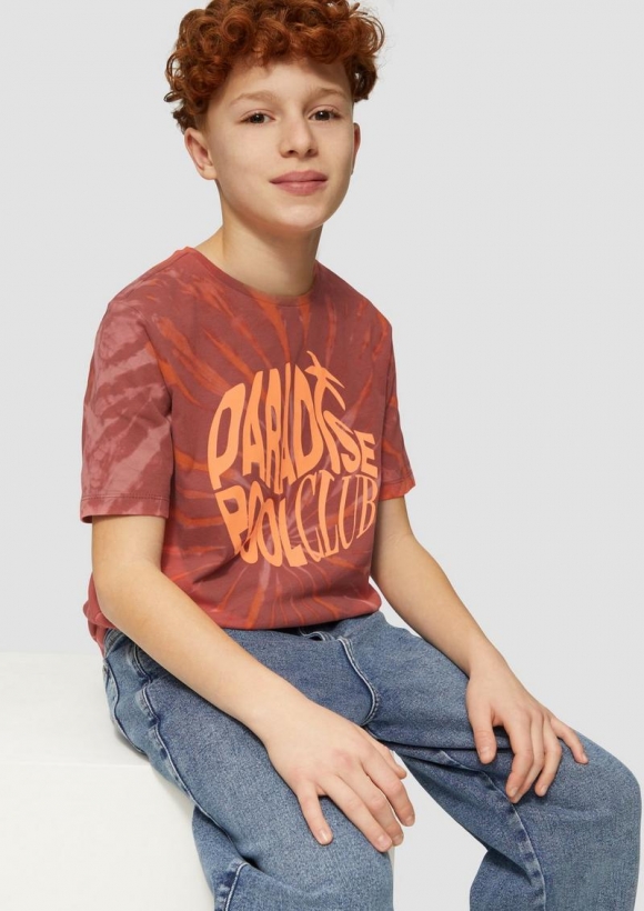 s.Oliver T-Shirt mit Batikmuster und Frontprint - rostrot
