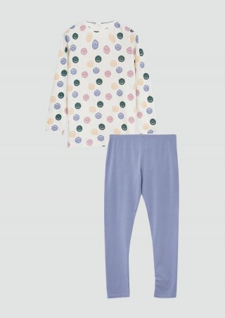 s.Oliver Baumwoll-Pyjama mit gemustertem Oberteil - creme