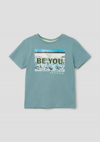s.Oliver T-Shirt mit gummiertem Print - helles türkis