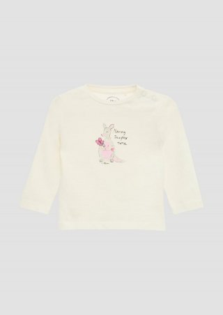 s.Oliver Weiches Longsleeve aus Baumwolle mit glitzerndem Frontprint - creme