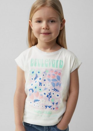 s.Oliver T-Shirt mit Glitzerprint in V-Shape - weiß