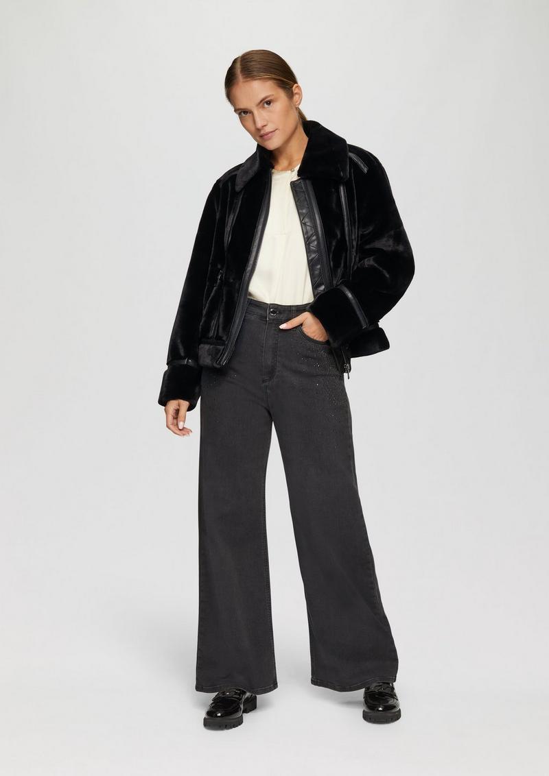 s.Oliver Jacke aus Web-Pelz im Biker-Stil - schwarz