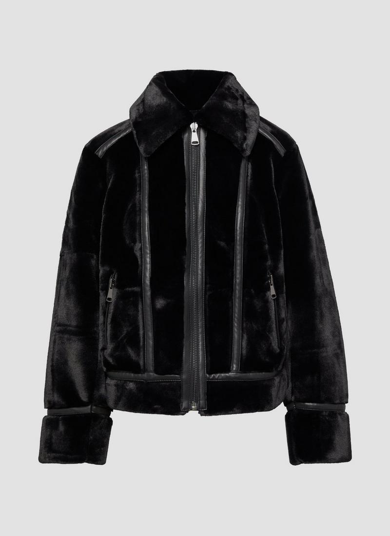 s.Oliver Jacke aus Web-Pelz im Biker-Stil - schwarz