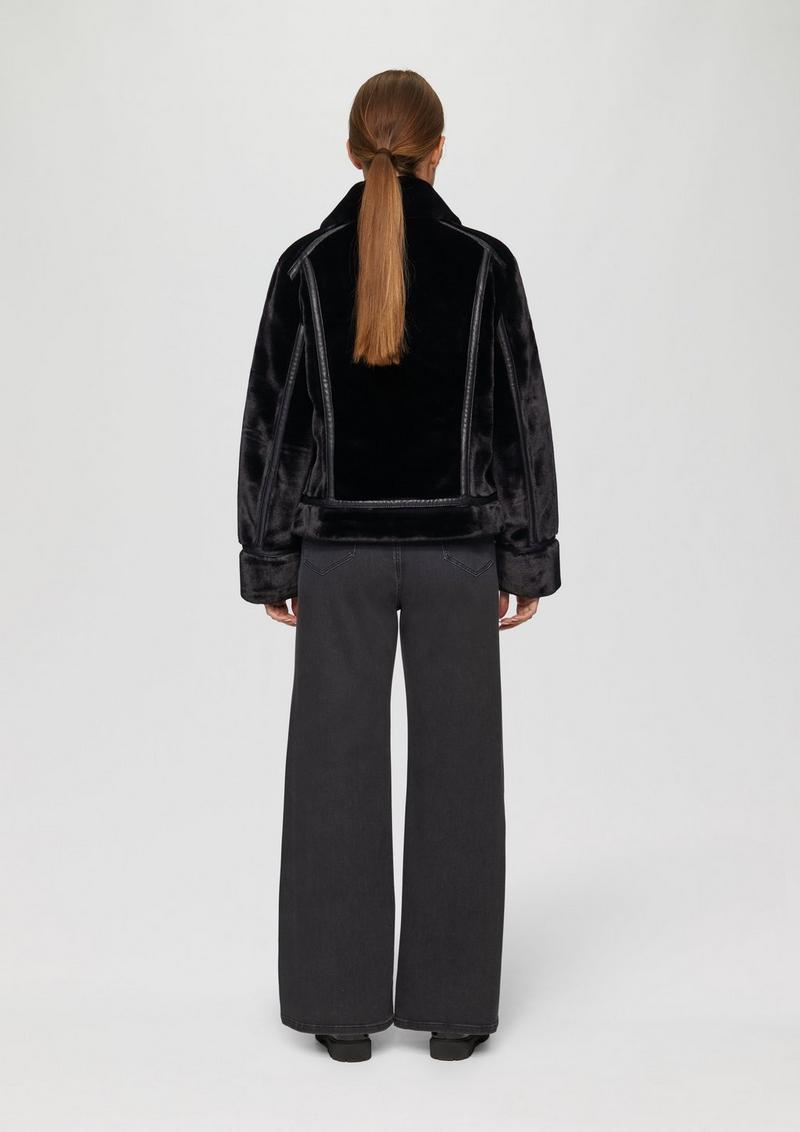 s.Oliver Jacke aus Web-Pelz im Biker-Stil - schwarz