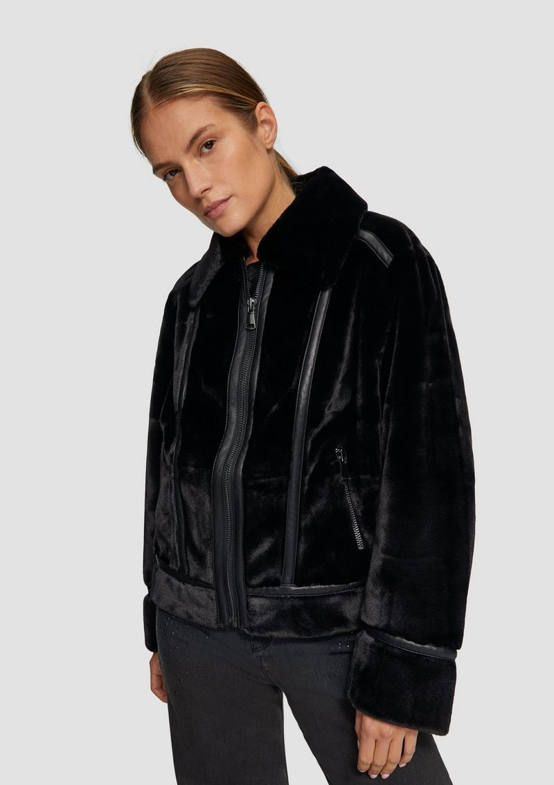 s.Oliver Jacke aus Web-Pelz im Biker-Stil - schwarz