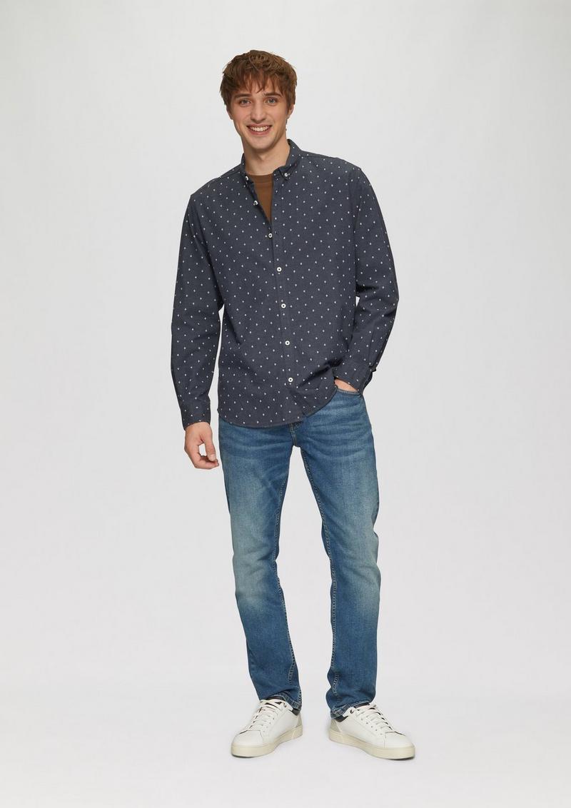 s.Oliver Regular Fit: Hemd mit All-over-Print und Button-Down-Kragen - tiefblau