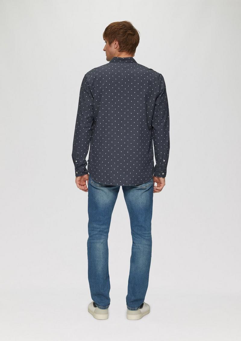 s.Oliver Regular Fit: Hemd mit All-over-Print und Button-Down-Kragen - tiefblau