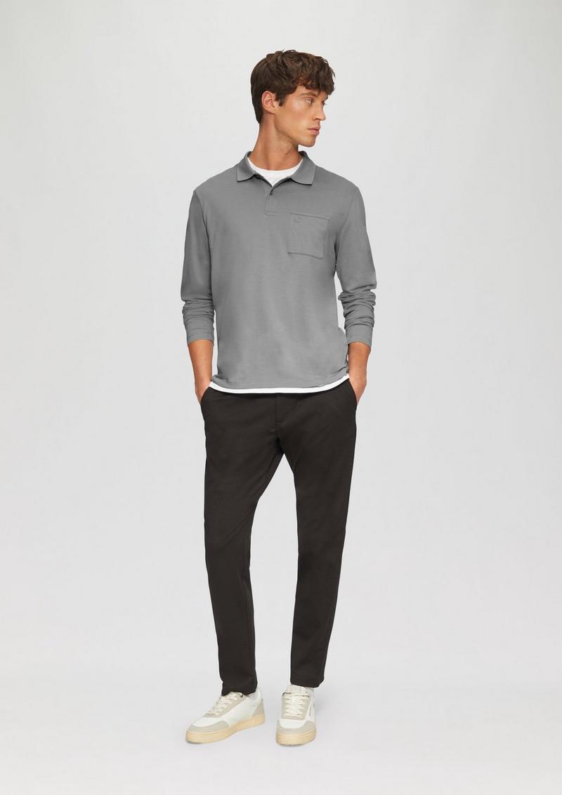 s.Oliver Softes Langarm-Poloshirt mit Brusttasche - schiefergrau