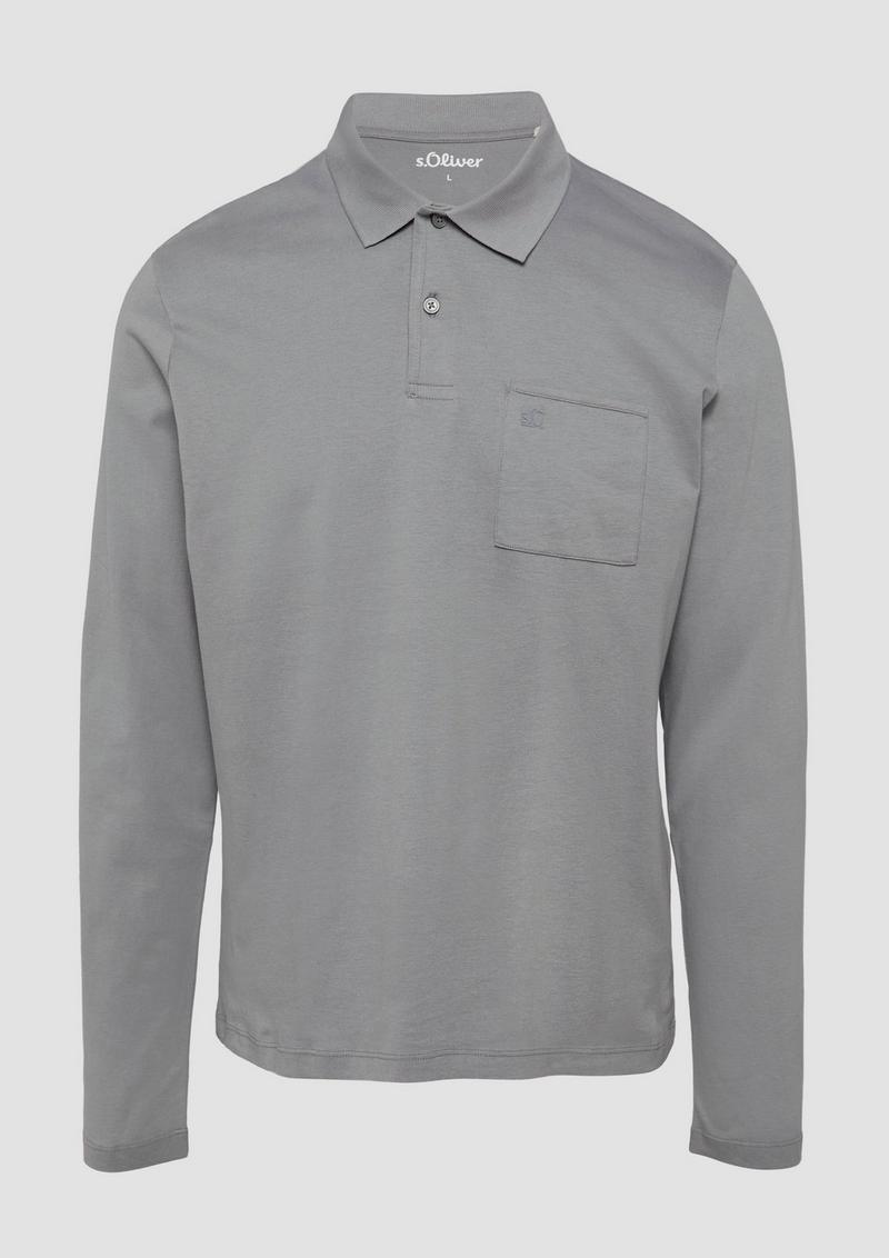 s.Oliver Softes Langarm-Poloshirt mit Brusttasche - schiefergrau