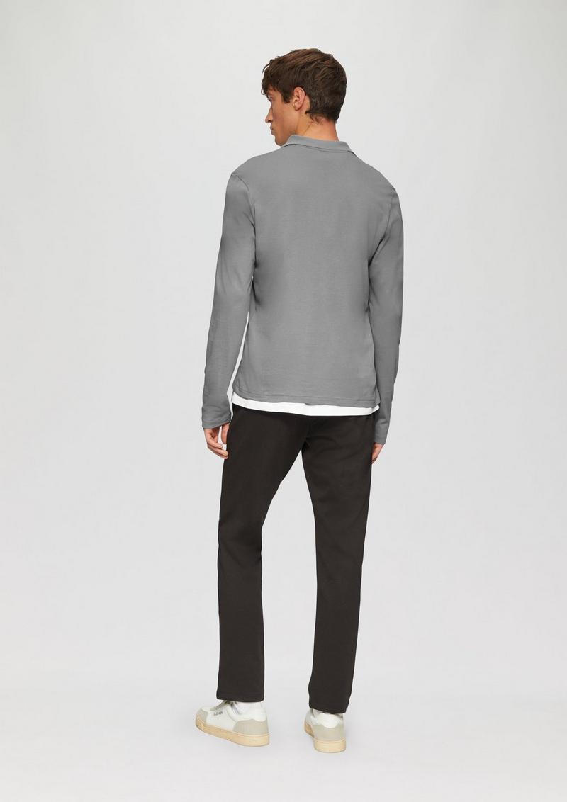 s.Oliver Softes Langarm-Poloshirt mit Brusttasche - schiefergrau