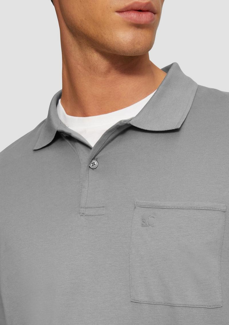 s.Oliver Softes Langarm-Poloshirt mit Brusttasche - schiefergrau