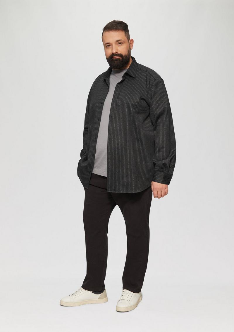 s.Oliver Regular Fit: Jersey-Hemd mit Nadelstreifen - schwarz