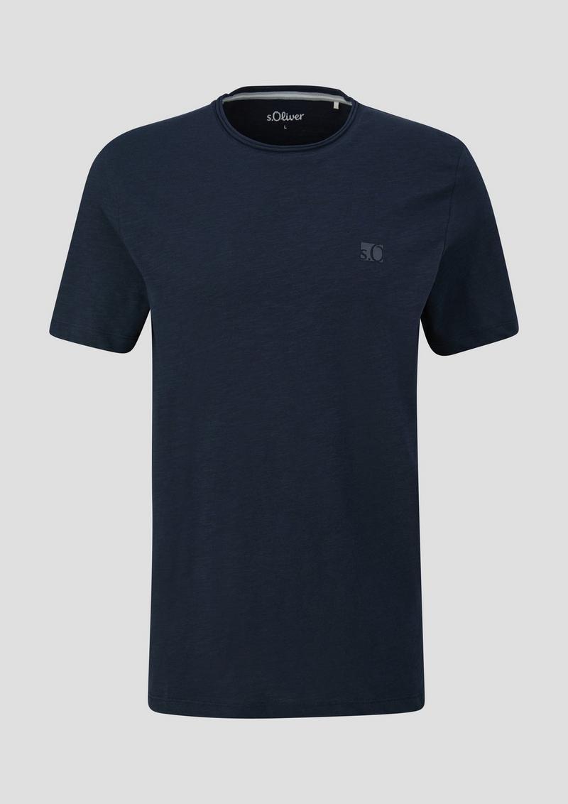 s.Oliver T-Shirt mit Flammgarn-Struktur und Logo-Print - navy