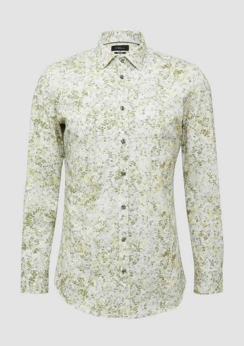 s.Oliver Tailored Fit: Gemustertes Hemd aus Baumwollstretch - olivgrün